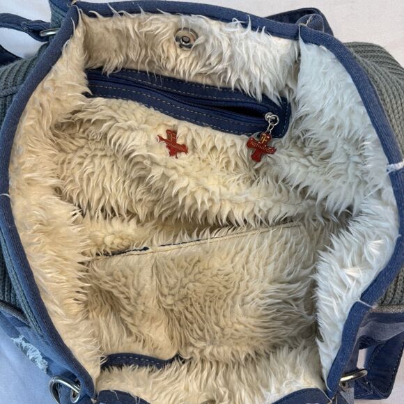 Fuzzy Nation Yorkie Dog Print Tote Bag Denim Blue Casual Handbag - Picture 9 of 14